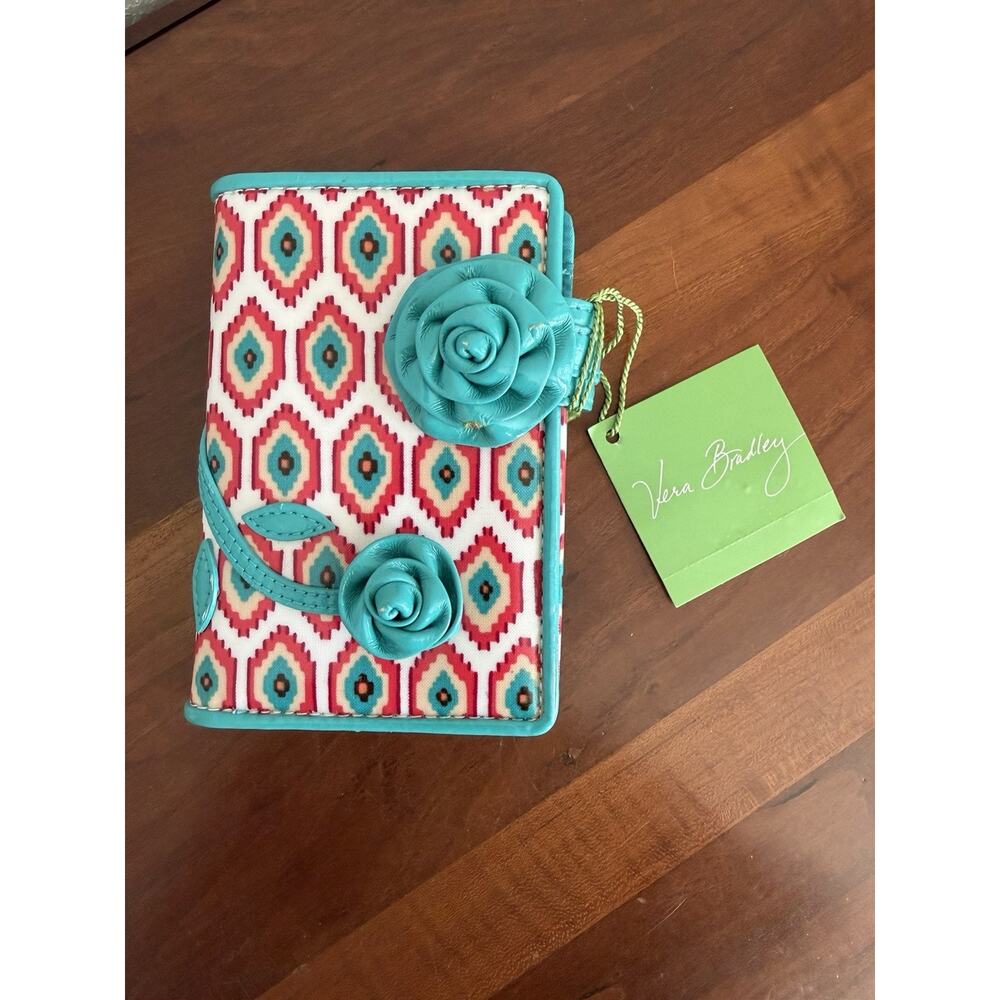 NWT Vera Bradley Best Bud Call Me Coral Wallet Blue Print Roses Small Size